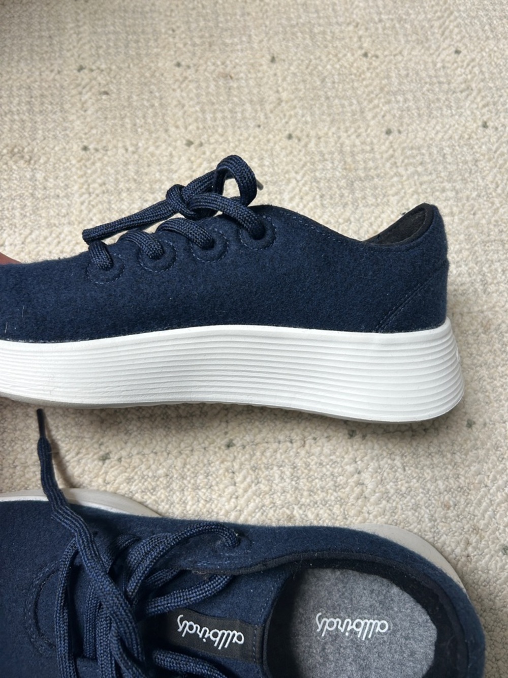 allbirds Navy Wool Lace-Up Sneakers with White Sole - Picture 9 of 9